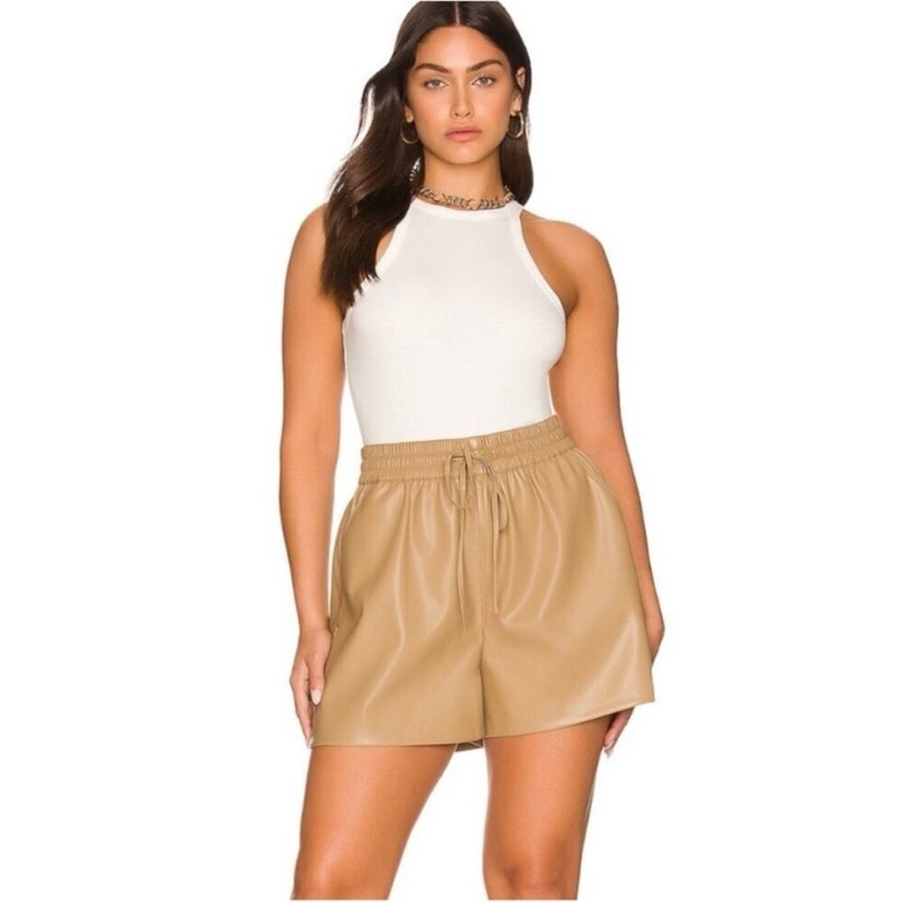 Good American Better Than Leather Drawstring Taupe Tan Shorts Faux size 1 Small